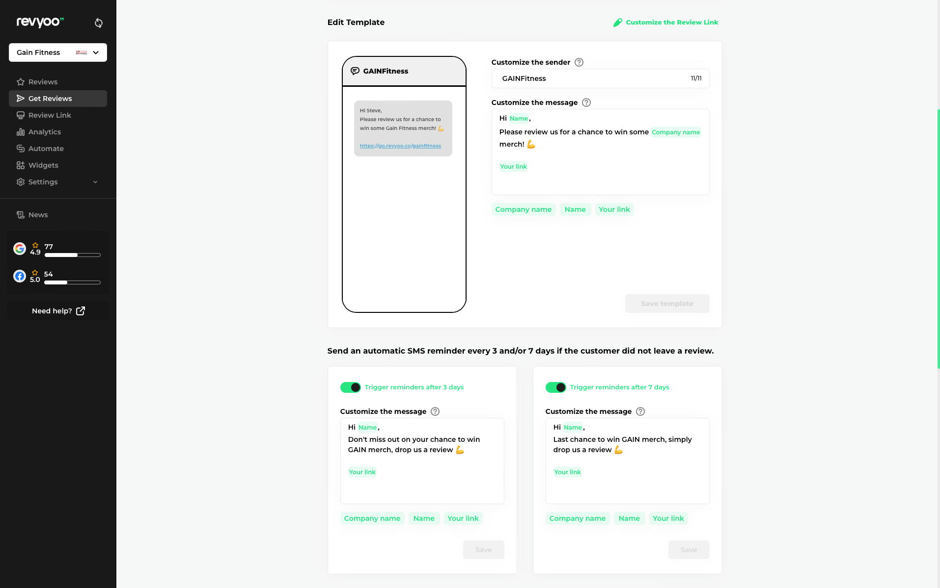 Edit Review Request template