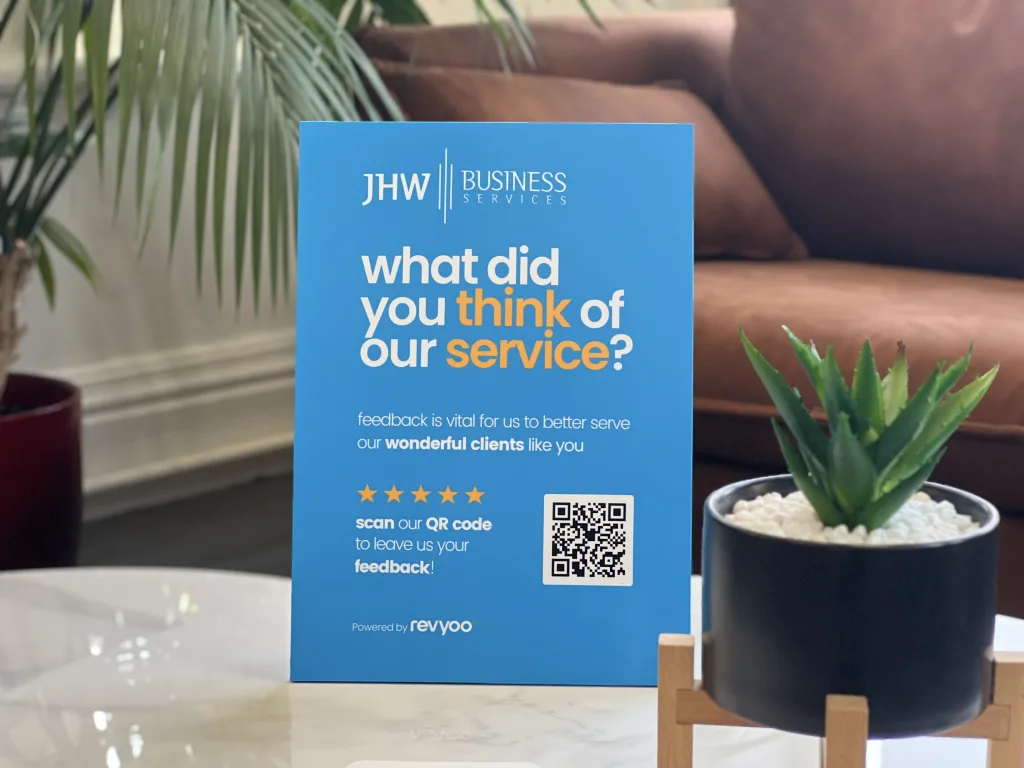 JHW Review Management Accountants QR code review board